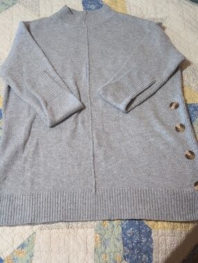 Cozy Mock Neck Side-Button Women's Sweater - Light Gray